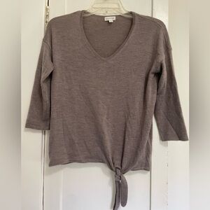Garnet Hill cashmere Gray V-Neck Tie-Front Sweater size xs